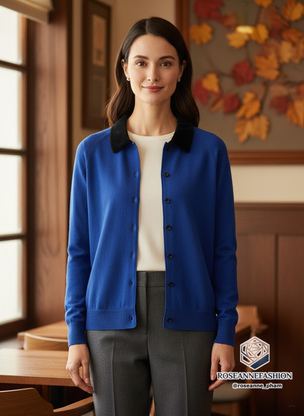 Petite Sophisticate Vintage Cardigan Sweater Blue Velvet Collar Sz S